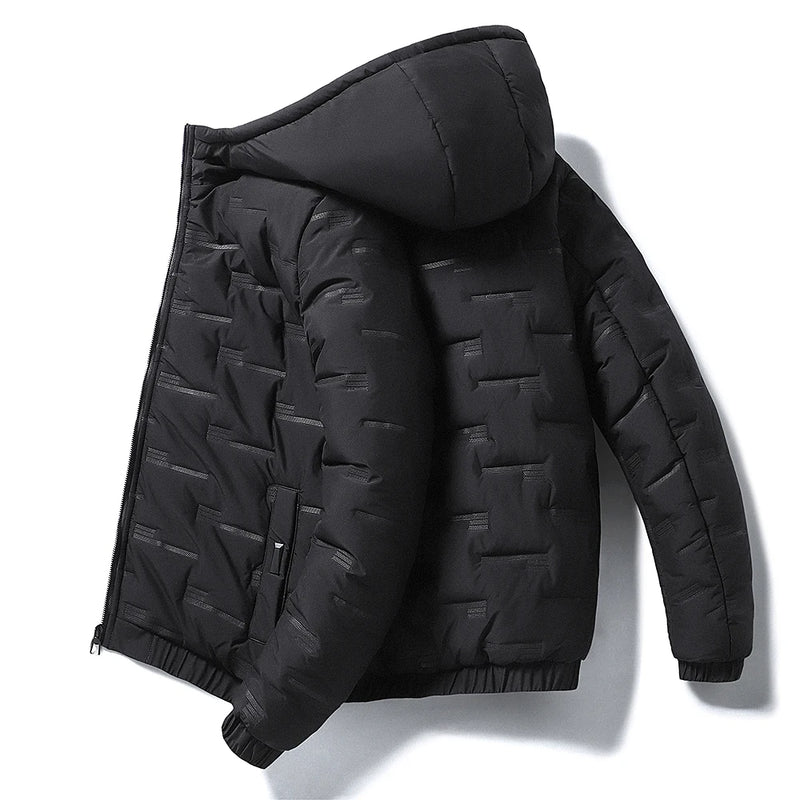 Fashion Men Hiking Down Cotton Jacket Hooded Parkas Zip Pocket Fashion Outerwear Casual Padded Jacket and Coat Men Autumn Winter