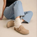 Crestar Women's Genuine Suede Clogs Outdoor Memory Foam Cork Footbed Leather Mules With Adjustable Buckle Lady Slip On Slippers