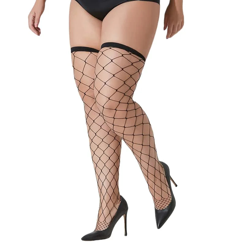 Plus Large Size Oversized Women Black Lace Stockings Thigh High Sexy Ultra-thin for Ladies Over Knee Long Socks Anti-slip XXXXL