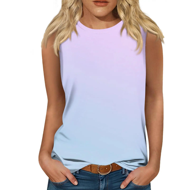 New Gradient Color 3D Print Tank Tops Women O-Neck Casual Vest Off Shoulder Y2k Sleeveless Top Harajuku Camisole Woman Clothing