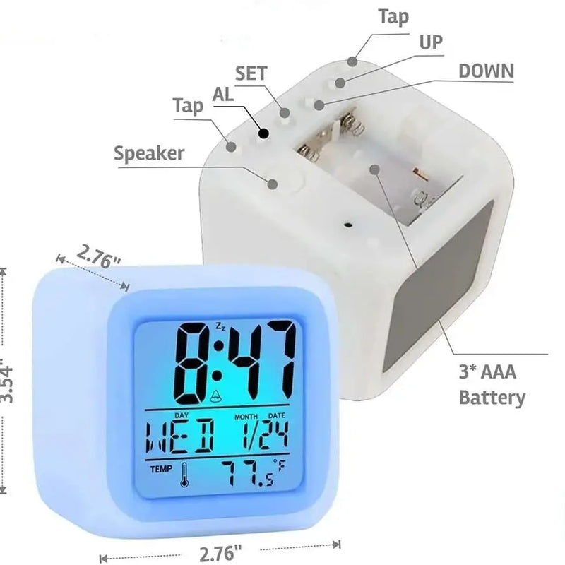 Alarm Clock with 7 Color Changing Night Light, Digital Kid Alarm Clocks with Snooze, Wake Up Digital Clock , Temperature