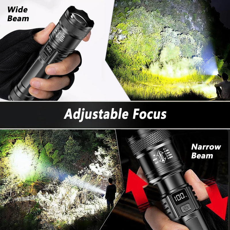 2000LM Ultra Bright P50 LED Flashlight Tactical EDC Torch Telescopic Zoom Type-C Rechargeable Emergency Spotlight for Camping