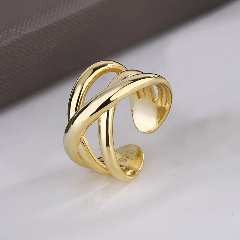 VENTFILLE 925 Sterling Silver Irregular Design Wave Golden Stackable Finger Rings Trendy Adjustable For - Visuel 7 | SAMAG