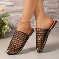 New Round-headed Mesh Shallow-mouth Fashionable Sexy Summer Beach Slippers, Lightweight Anti-slip Elegant Women's Flat Shoes