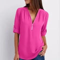 Women Cool Loose Shirt Deep V Neck Chiffon Fashion Blouse - View 2 | SAMAG
