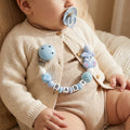 Custom Name Bunny Pacifier Clip Blue Silicone Teething Bead Chain BPA Free Handmade Dummy Holder Safe Baby Boy Shower Gift