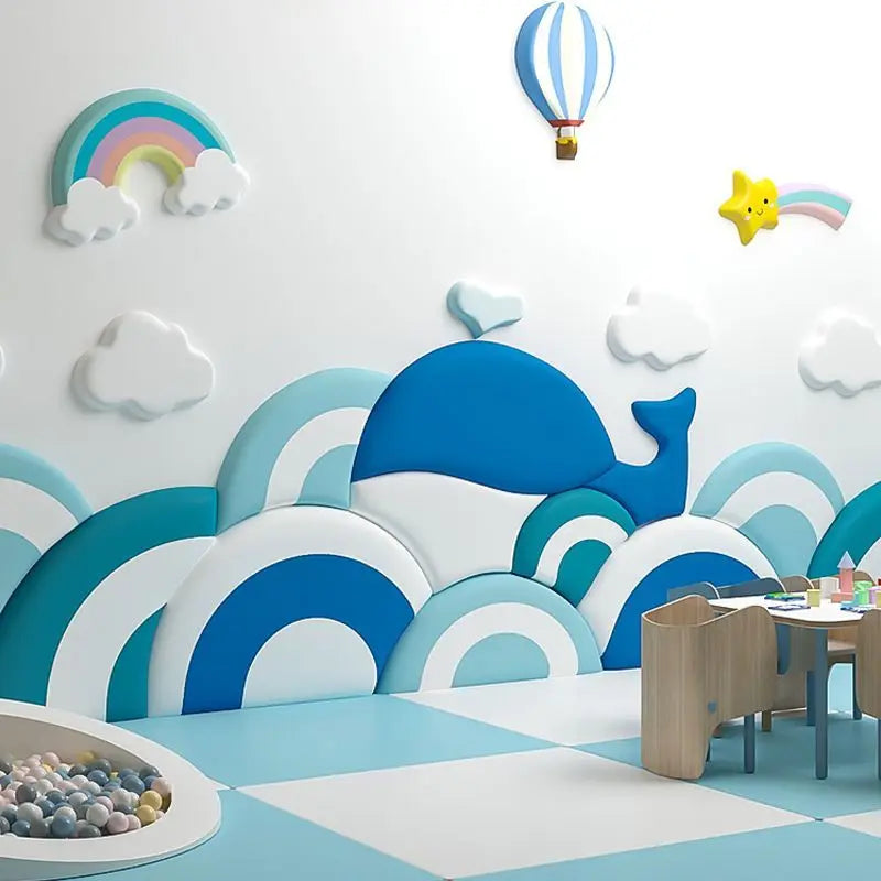 Cartoon Dolphin Wall Sticker Self-adhesive Blue Children's Room Bedside Soft Bag Anti-collision Cartoon Background Wall Backrest