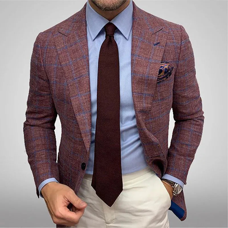 Casual Plaid Jacket Men Straight Leg Coat Green Youth Single Button Suit Collar Cotton Polyester Multi Pocket Grey Thickened ...