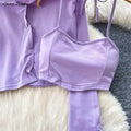 SINGREINY Ladies Fashion Sporty Suits Simple Hooded Cardigan+Halter Lingerie Top+Long Pants Korean Simple Slim Casual 3Pcs Sets