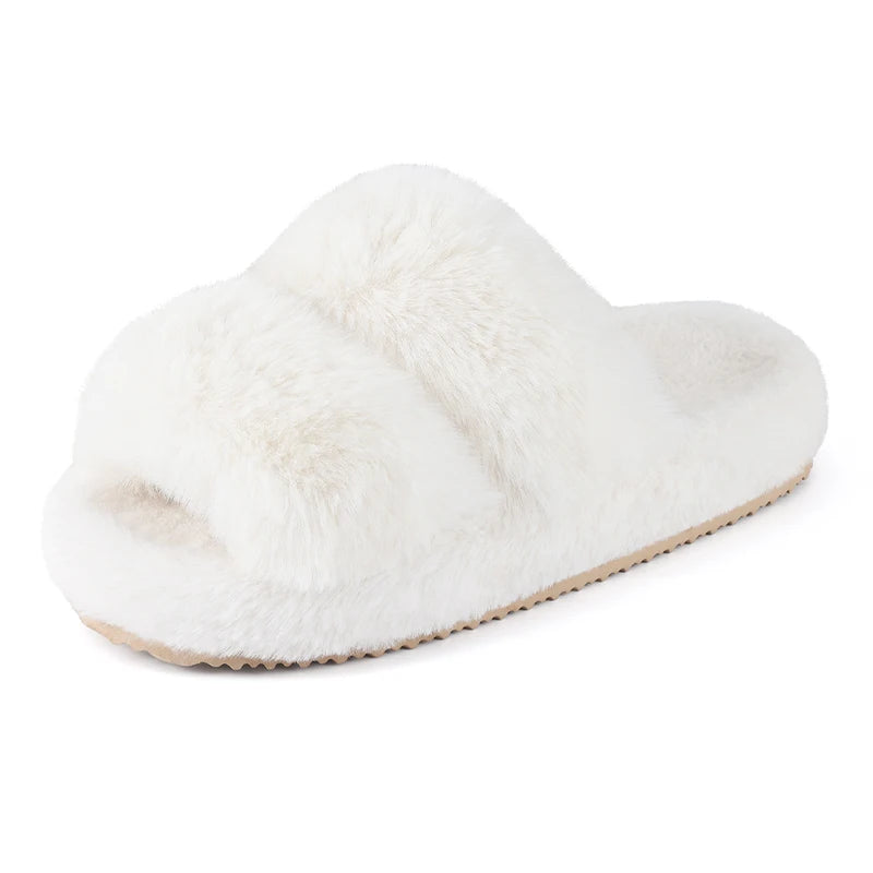 Smile PoP Classic Fuzzy Fluffy Slippers Women Winter Women Slippers Indoor Short Plush House Slippers Antiskid Flat Lady Slipper