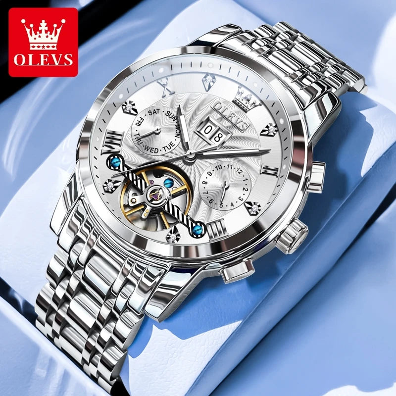 OLEVS 9910 Mens Watch Original Luxury Brand Waterproof Luminous  Automatic Mechanical Watch Dual Calendar Watch Box Reloj