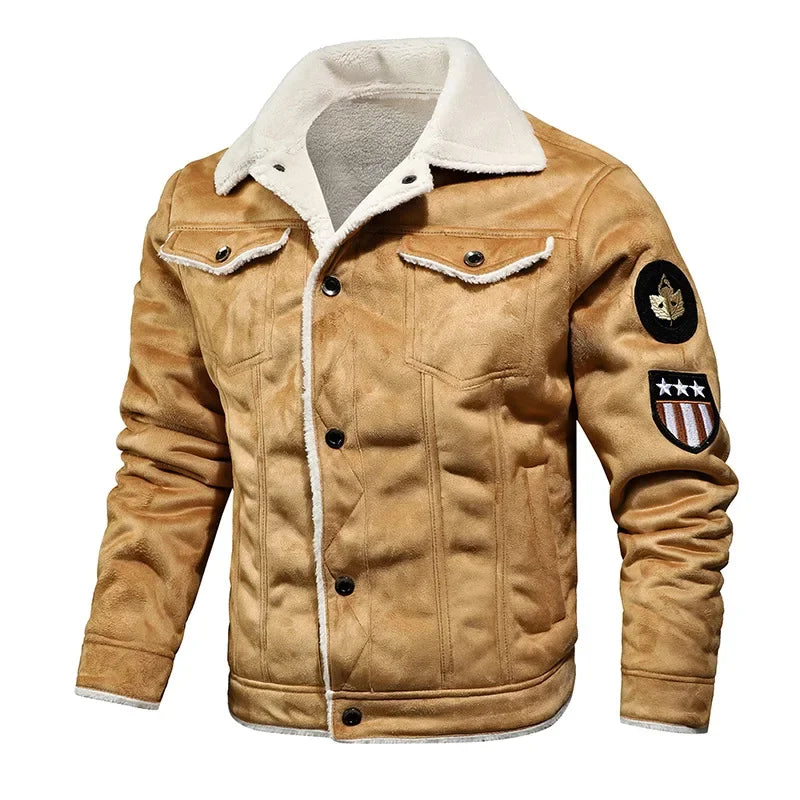 Men's Leather and Fur One-piece Jacket for Autumn and Winter 2024. Fashionable Fleece-lined Fur Workwear Casual Jacket Coat.