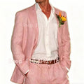 Beige Linen Men Suits 2 Pieces Beach Wedding American Style Jacket with Pants Formal Groom Tuxedos Male Suits (Blazer+Pants)