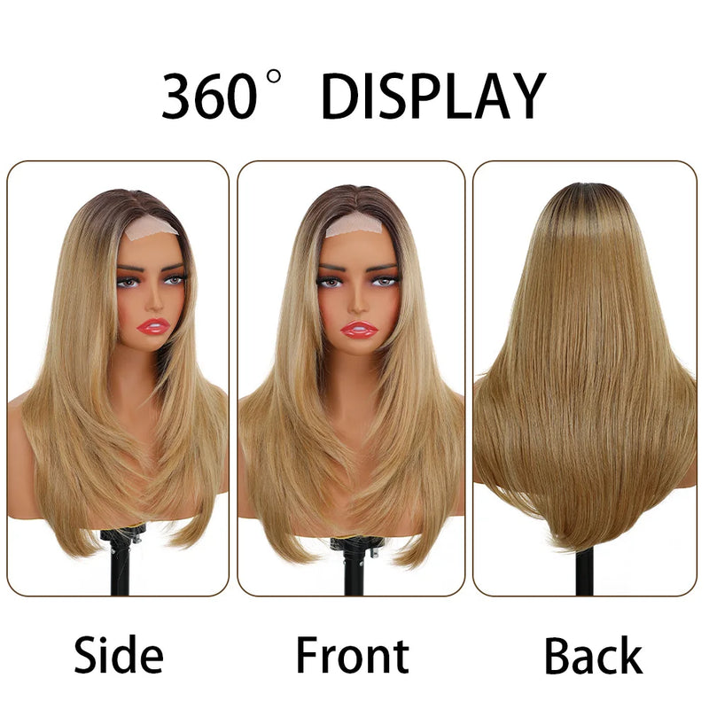 210g/pcs 180% Density Lace Wig 6-24-613 Color Middle Part Glueless Lace Wigs 24 Inch Ombre Blonde Synthetic Hair Daily Use Wigs