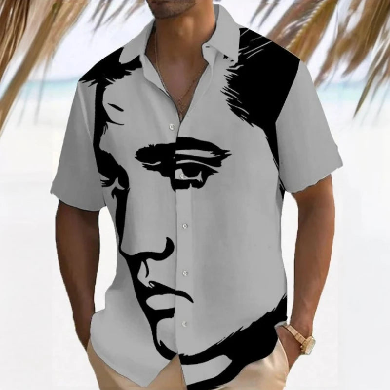 Simple Men's Shirt 3d Face Print Short Sleeve Beach | SAMAG