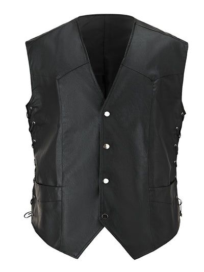 Men's Vintage Motorcycle Vest - PU & Polyester Blend | SAMAG