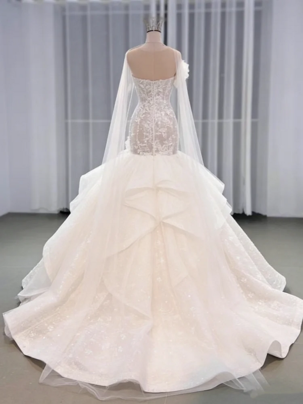 Custom Luxury Mermaid Wedding Dress Elegant 3D Flower - View 3 | SAMAG