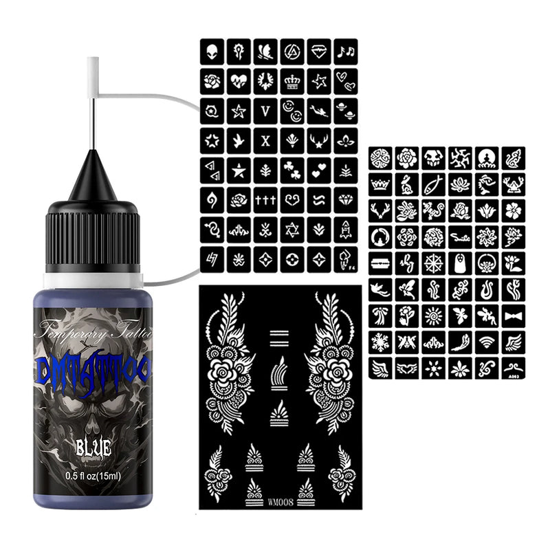Temporary Tattoo Inks With 3Tattoo Stickers Stencil Kit Freehand Painting Gel for Makeup Trend Party Tattoos For Hand & Body Art