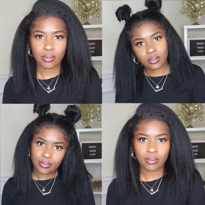 Transparent Kinky Straight Lace Front Wigs Pre Plucked Yaki 13x4 Short Bob Human Hair Wigs For Woman Natural Lace Closure Bob Wi