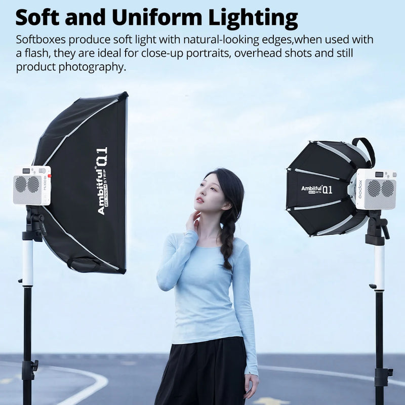 AMBITFUL Q1 30cm 45cm Octagon Softbox 20*50cm Strip Softbox Quick-Setup Design With Grid Mini Bowens or GODOX Mount For Studio