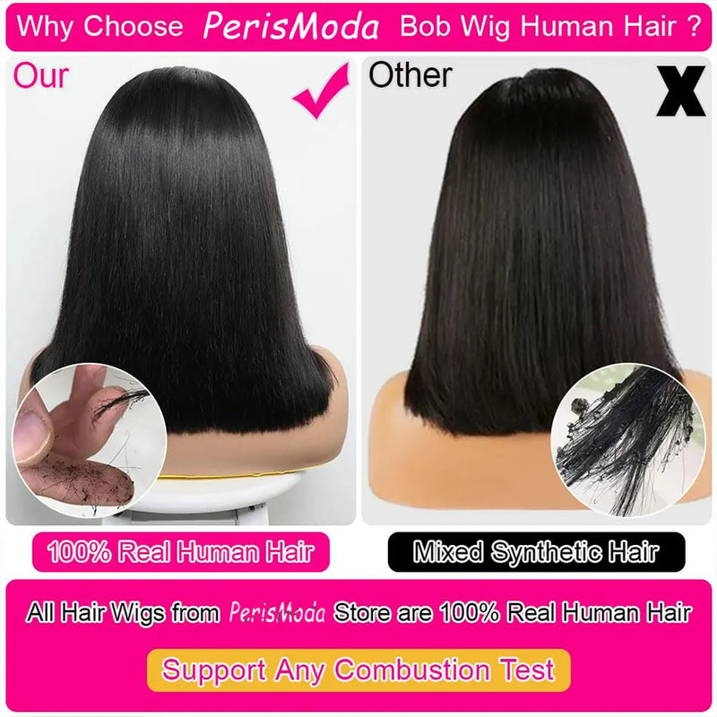 PerisModa 13x4 Bob Wig Lace Front Human Hair Wigs Women's 360 Full Lace Brazilian Remy Straight HD Transparent Lace Frontal Wig