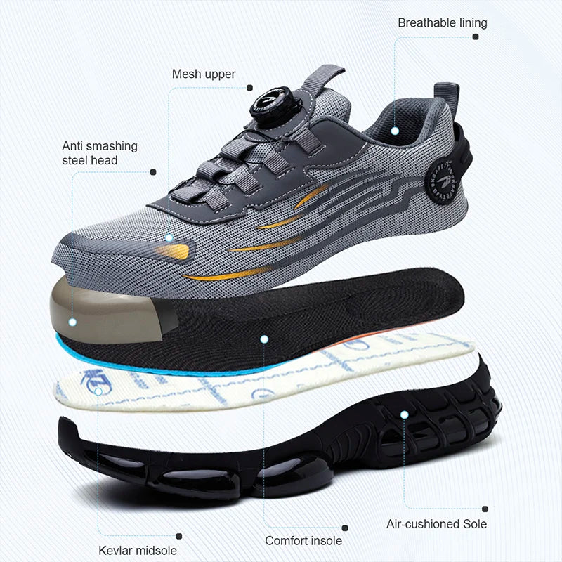 Rotating Button Work Safety Shoes Men Indestructible Steel Toe Shoes Security Work Sneakers Protective Safety Boots size 47 48
