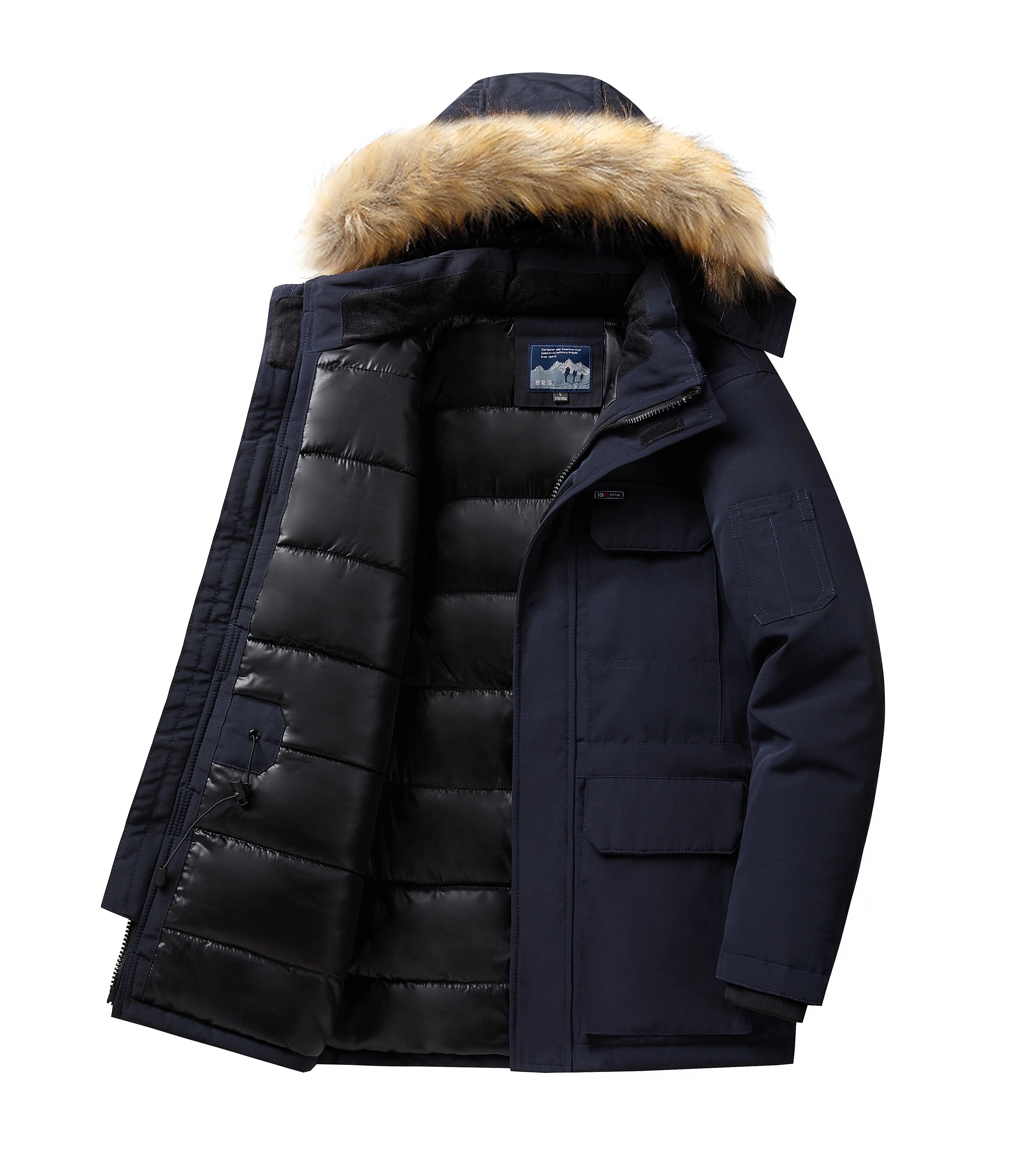 -30 Degree Winter Down Jacket Men Down Cotton Parkas Coat Mid-length Large Fur Collar Male Thicken Coat Snow Overcoat Parka