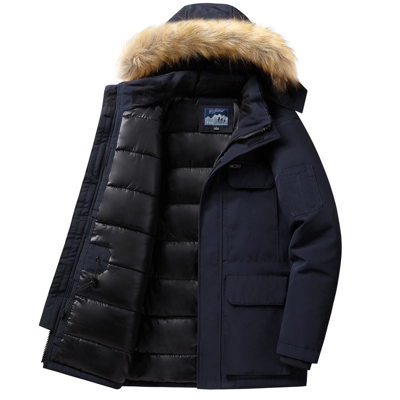 -30 Degree Winter Down Jacket Men Down Cotton Parkas Coat Mid-length Large Fur Collar Male Thicken Coat Snow Overcoat Parka