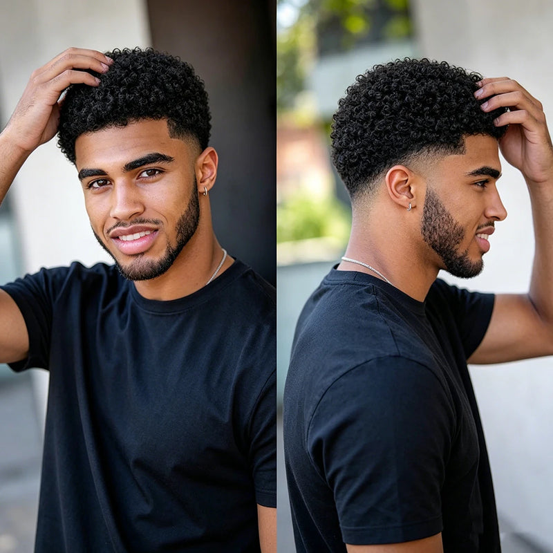 Afro Kinky Curly Wigs Short Pixie Cut Wigs Human Hair for Men Bazilian Remy Hair Machine Made Cap for Daily Wear,Date Use Wig