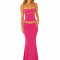 Women 2 Piece Outfit Spaghetti Strap Ruched Cami Top Floral Trim High Waist Mermaid Maxi Skirt Set Summer Beach Vacation Matching Outfits