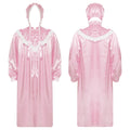 Men Satiny Gothic Victorian Nightgown Robe with Hat Set Lace Trim Long Sleeve Sleep Dress And Lace-up Bonnet for Pajamas Party