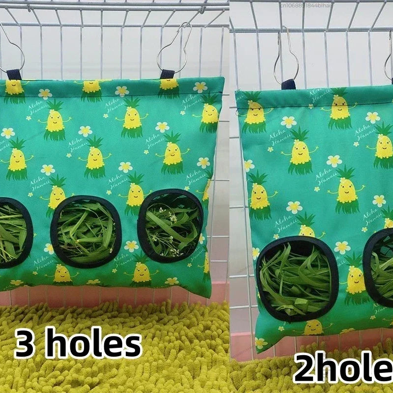 Hay Bag Hanging Pouch Feeder Holder Feeding Dispenser Container for Rabbit Guinea Pig Small Animals Pet Bunny Cage Accessories