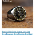 BEIER Stainless steel Cool Unique Black Stone Ring Titanium Steel Retro Old Totem Jewelry For Man Factory Price Sale BR8-334