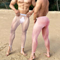 Men Ice Silk Leggings Underwear Ultra Thin Sexy Transparent High Stretch Foot Anti Slip Pants Sports Fitness Bottoms Underpants