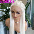 AIMEYA Pre Braided Platinum Blonde Wig13x4 Lace Front Wigs for Women Heat Resistant Synthetic Hair Daily Wear Cosplay Party Wigs