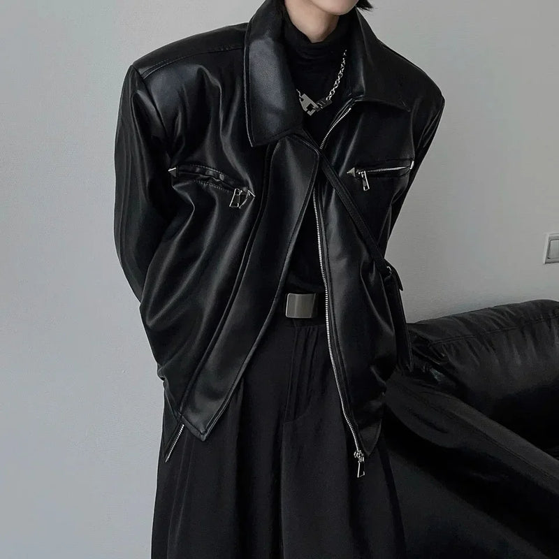 American PU Leather Coat Bomber Men Autumn Leather Men's Lapel Zipper Biker Men Clothing Coat Streetwear