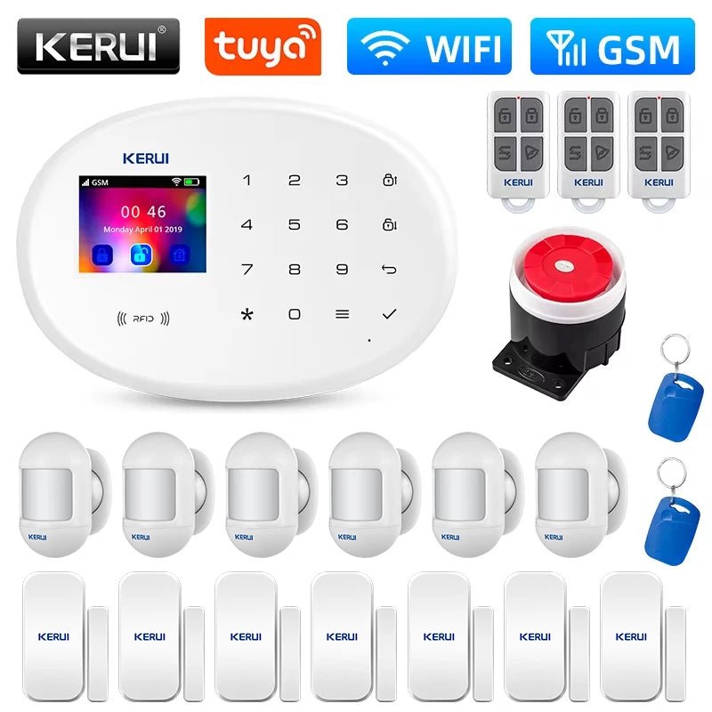 KERUI WIFI GSM Alarm System Kit W202 Home Security Protection Tuya Smart Support Alexa with Motion Detector Door Opening Sensor