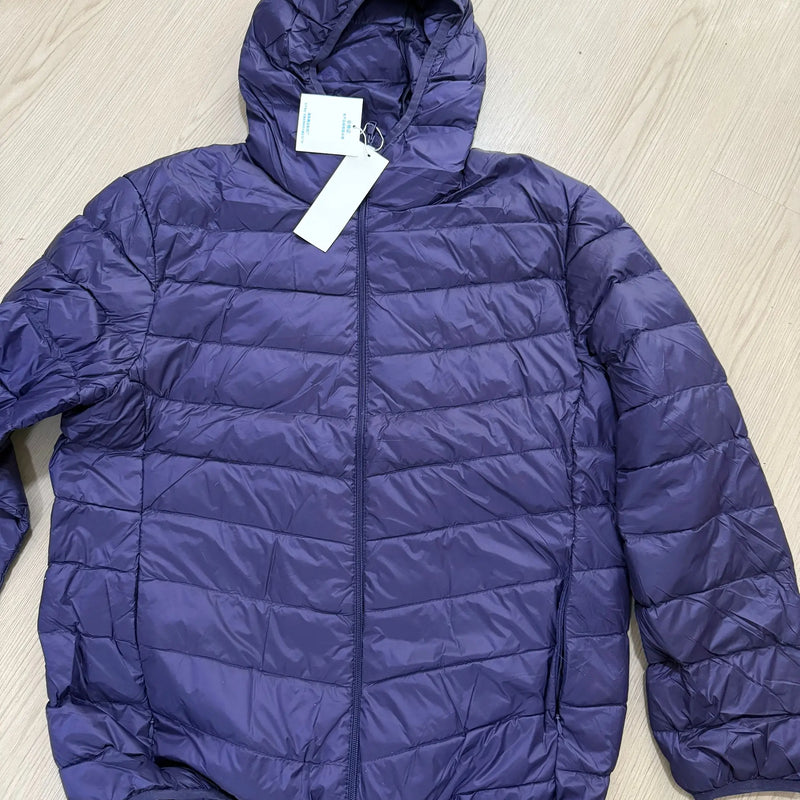 0-10℃ Men's Winter Jacket Ultra Light Duck Down Jackets Portable Hooded Puffer Feather Thin Parkas Windproof Outerwear Coat 5XL