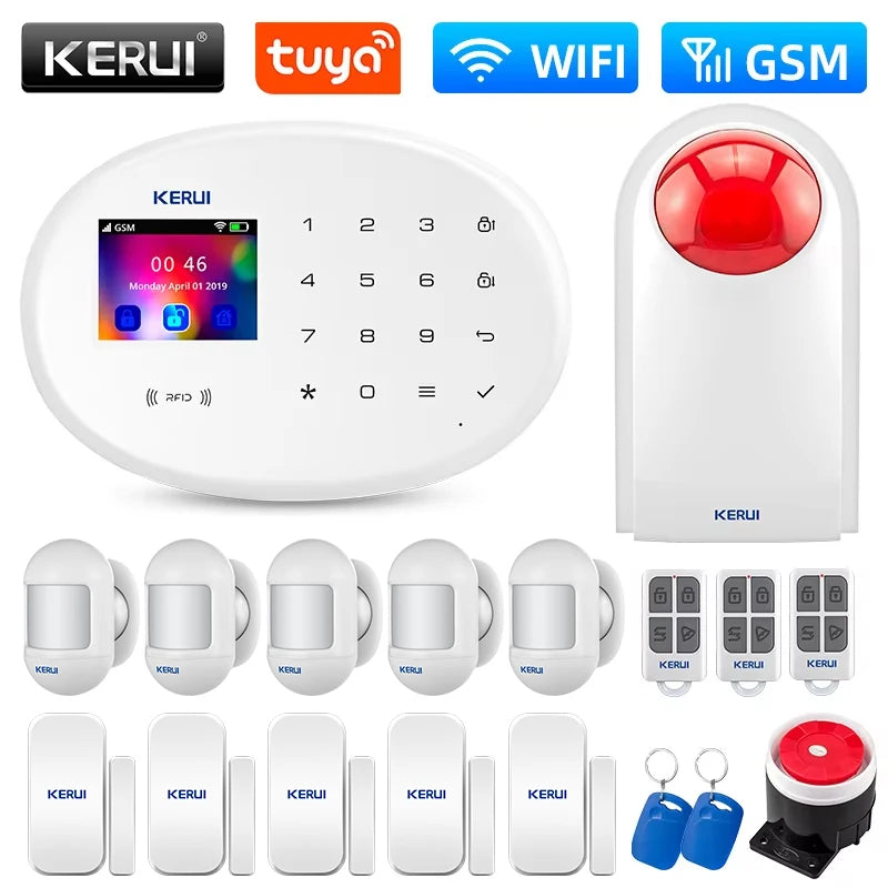 KERUI WIFI GSM Alarm System Kit W202 Home Security Protection Tuya Smart Support Alexa with Motion Detector Door Opening Sensor