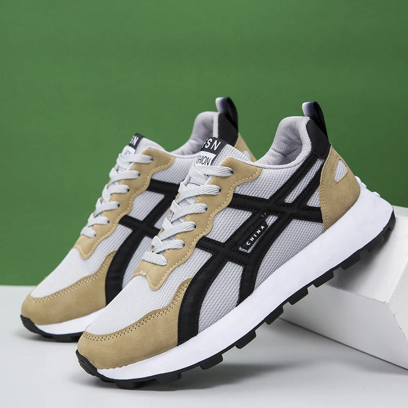 Breathable Multi-Material Flat Heel Running Shoes Soft Bottom Agan Style Youth Mesh up Sneakers Casual Low Top Shoes