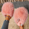 Women Indoor Slippers Winter Faux Fur Home Shoes Women 2025 New Soft Sole Fashion Warm Fluffy Slippers Solid Baotou Slides Women