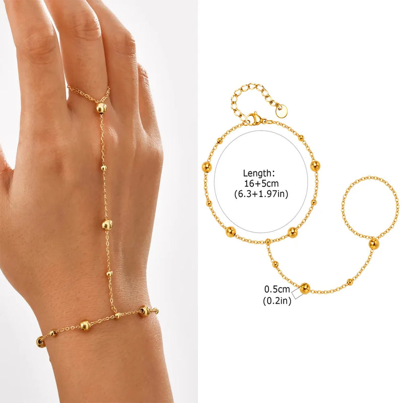 Luxury Minimalist Gold Plated Thin Chain Finger Ring Hand Bracelets for Women, Party Elegant Stainless - Visuel 25 | SAMAG