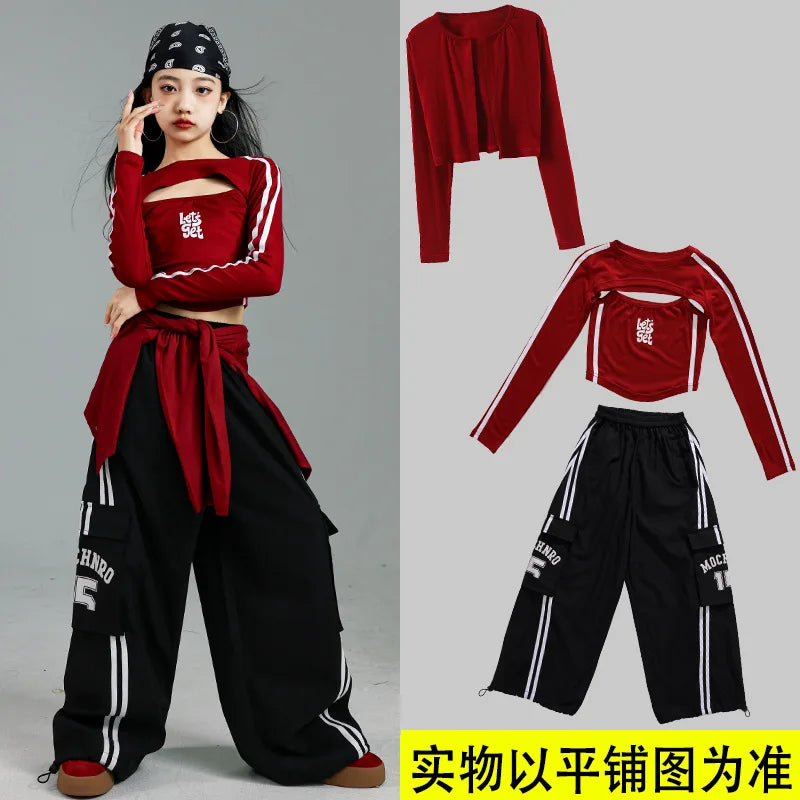 Girls K - pop Crop Top Joggers Cargo Pants Children Hip Hop - View 11 | SAMAG