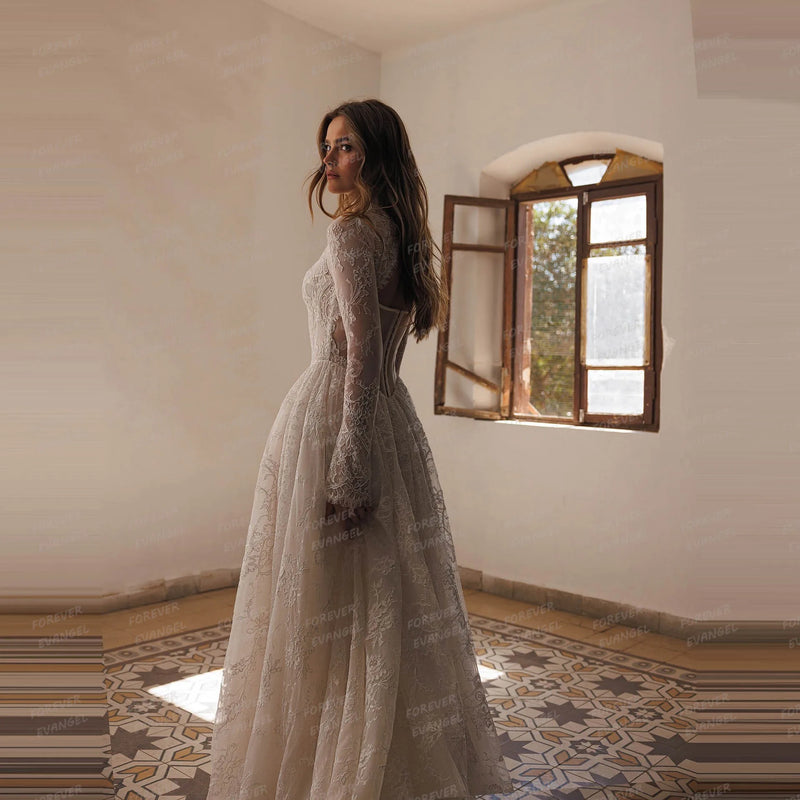 Simple Wedding Dresses A Line Woman's Sexy Lace Shiny - View 3 | SAMAG