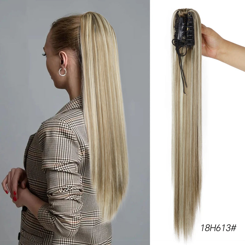 Synthetic Claw Clip On Ponytail Extension 22Inch Long Straight Wavy Ponytail Hair Ponytail With Claw Clip On Ponytail For Women