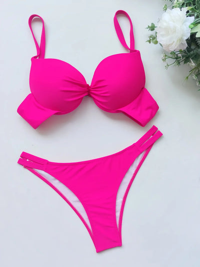 Sexy Push Up Bikinis Sets Two Pieces Solid Thong Swimsuit | SAMAG