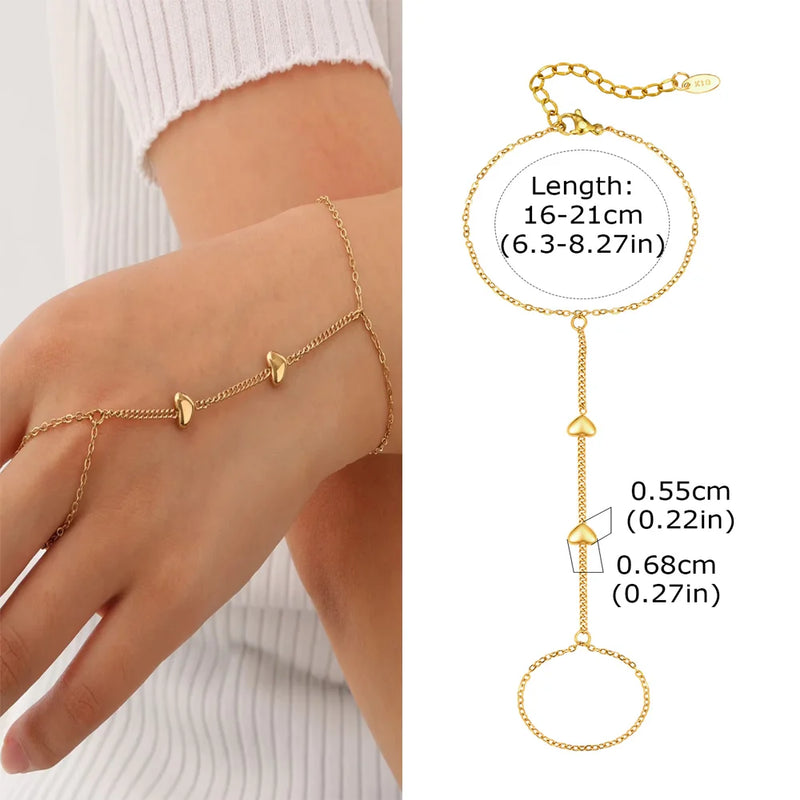 Luxury Minimalist Gold Plated Thin Chain Finger Ring Hand Bracelets for Women, Party Elegant Stainless - Visuel 15 | SAMAG