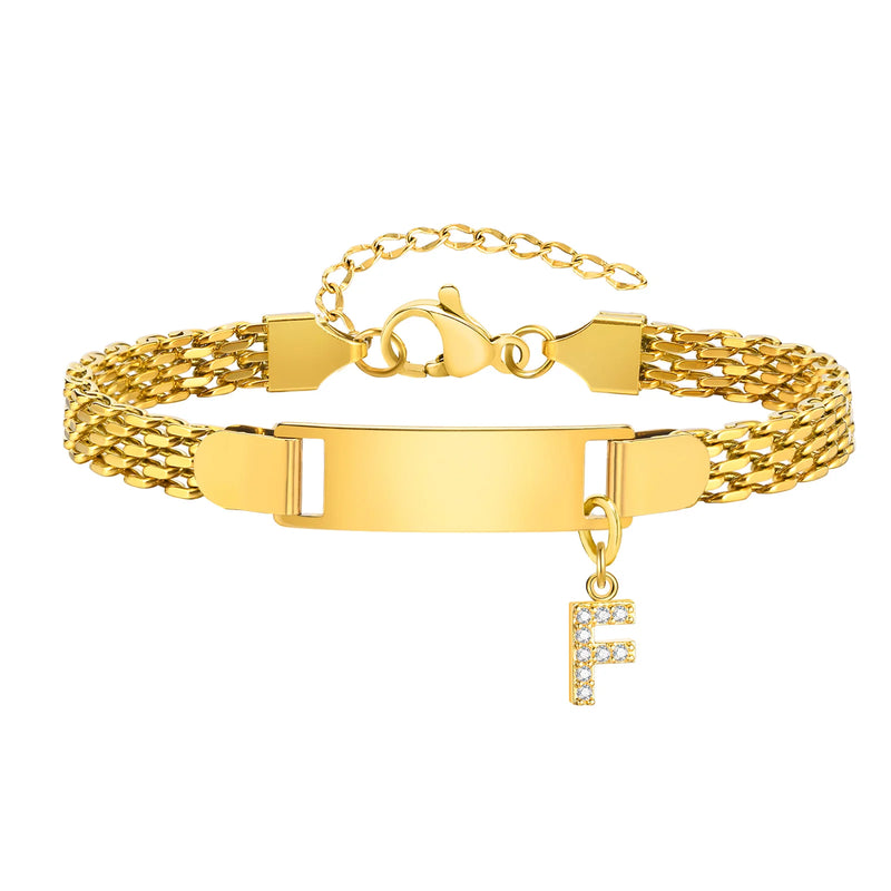 Vnox A-Z letters Baby Bracelets, Stainless Steel Strap Chain for Kids With Cute Letter Blank Bar, Children Jewelry Gift