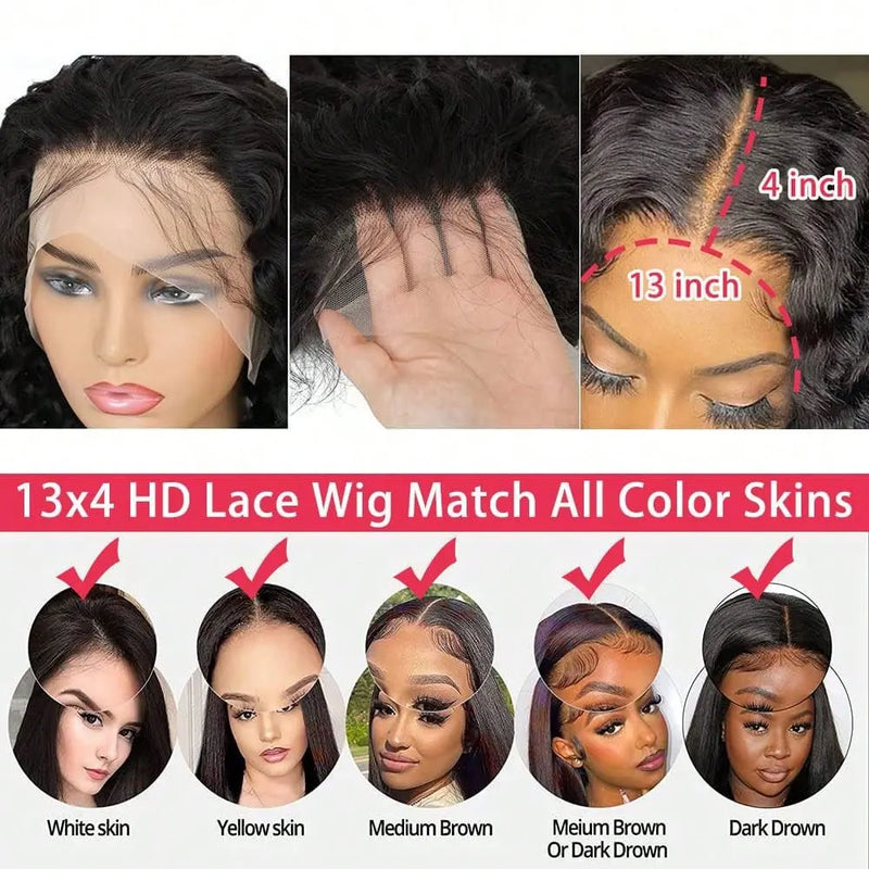 13x4 Jerry Curly Lace Wig Deep Wave Curly Lace Front Human Hair Wigs Kinky Curly Hairline Transparent HD Lace Frontal Wig Natural Black