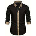 FGKKS Men Black Shirt High Street Patchwork Long Sleeve | SAMAG
